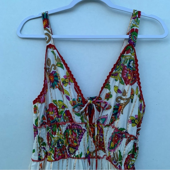 Me 2 Magic Ruffled Tiered Maxi Sundress Metallic Striped Size Large Red / Green - Picture 3 of 16